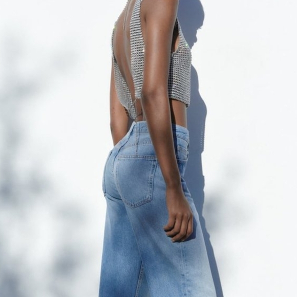 Zara Silver Sequin Crop Top - Picture 7 of 9